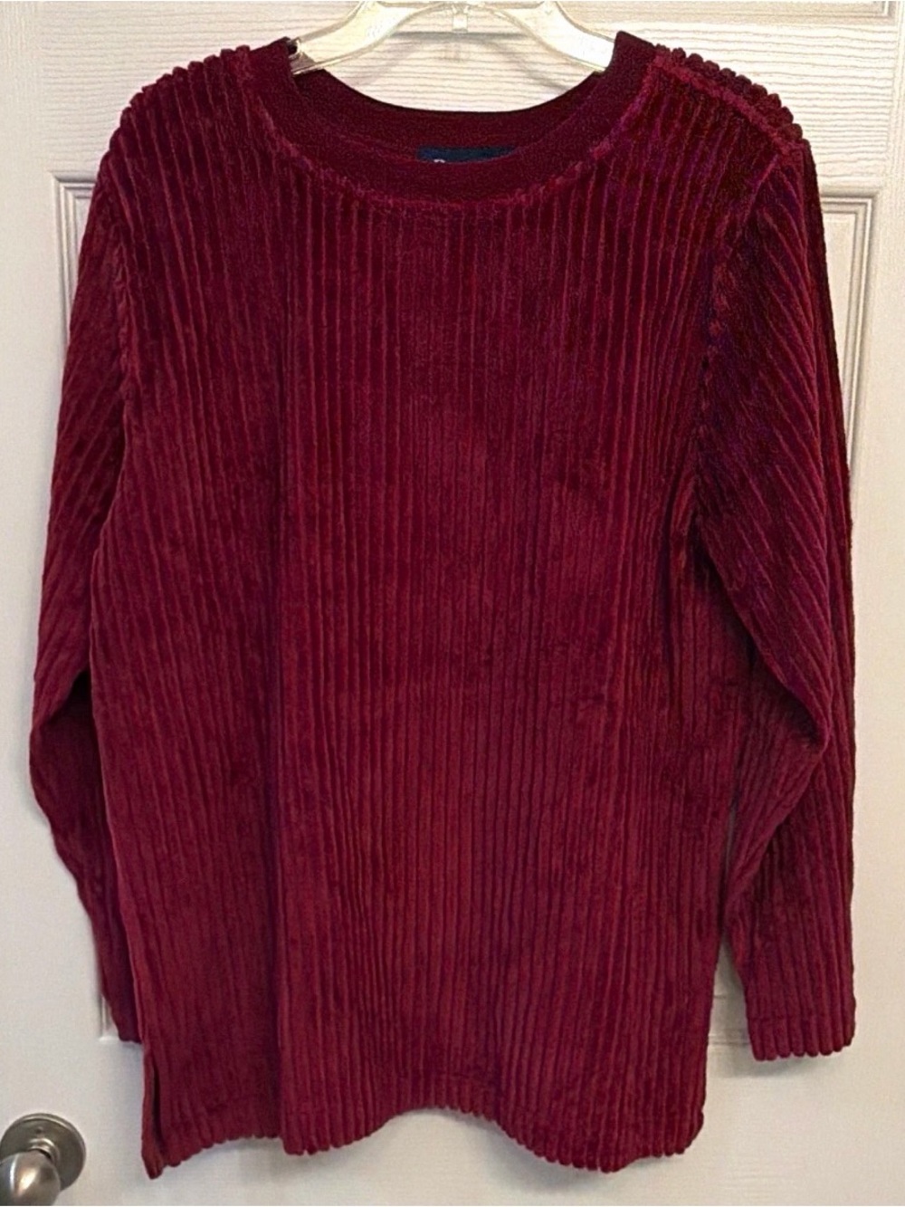 Denim & Co. Women’s M Burgundy Ribbed Knit Long Sleeve Cotton Velour Tunic
